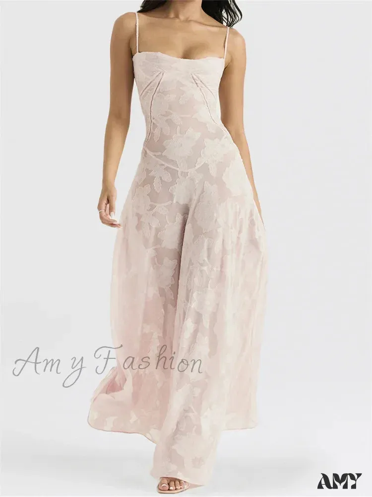 Amy Fashion - Sexy Women Sleeveless Spaghetti Strap  Sling Lace Floral Backless Criss-cross Tie-up Summer Vestidos