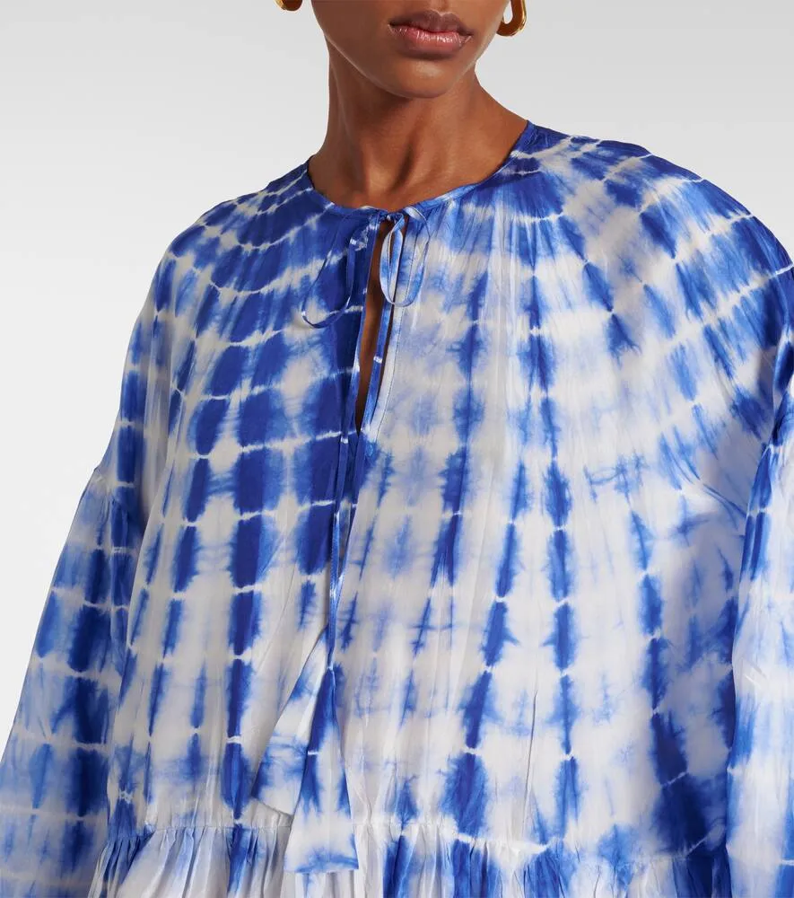 Anna Kosturova Amelia tie-dye tiered silk midi dress