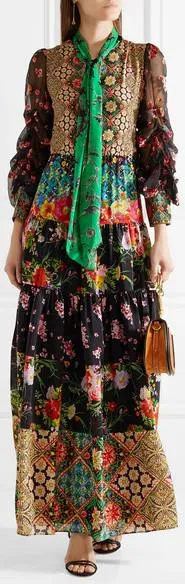 'Clementine' Tie-neck Printed Maxi-Dress