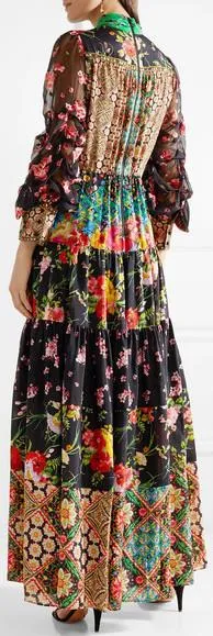 'Clementine' Tie-neck Printed Maxi-Dress