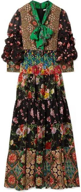 'Clementine' Tie-neck Printed Maxi-Dress
