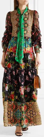 'Clementine' Tie-neck Printed Maxi-Dress
