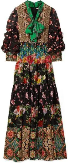 'Clementine' Tie-neck Printed Maxi-Dress
