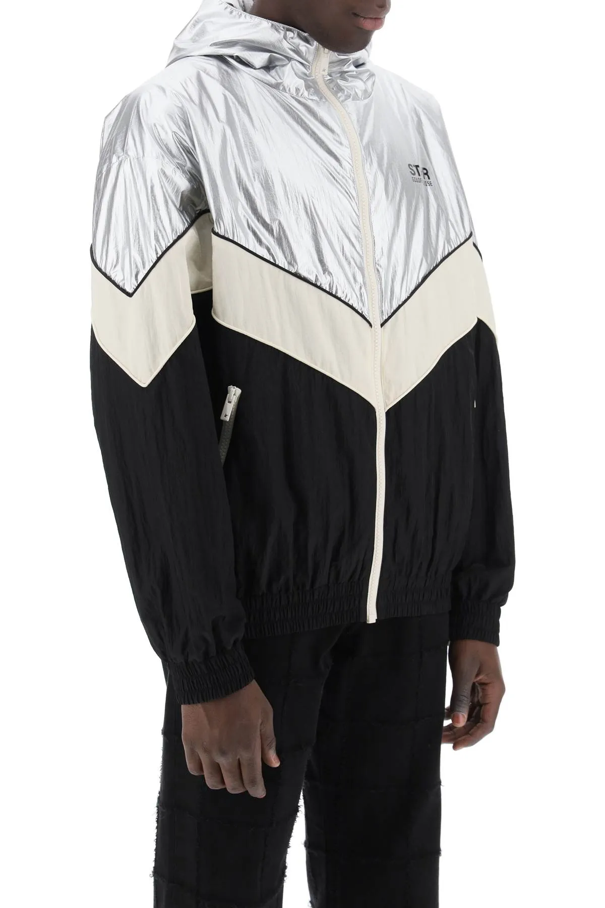 Golden goose lens patchwork jacket GMP01828 P001454 SILVER DARK PAPYRUS BLACK