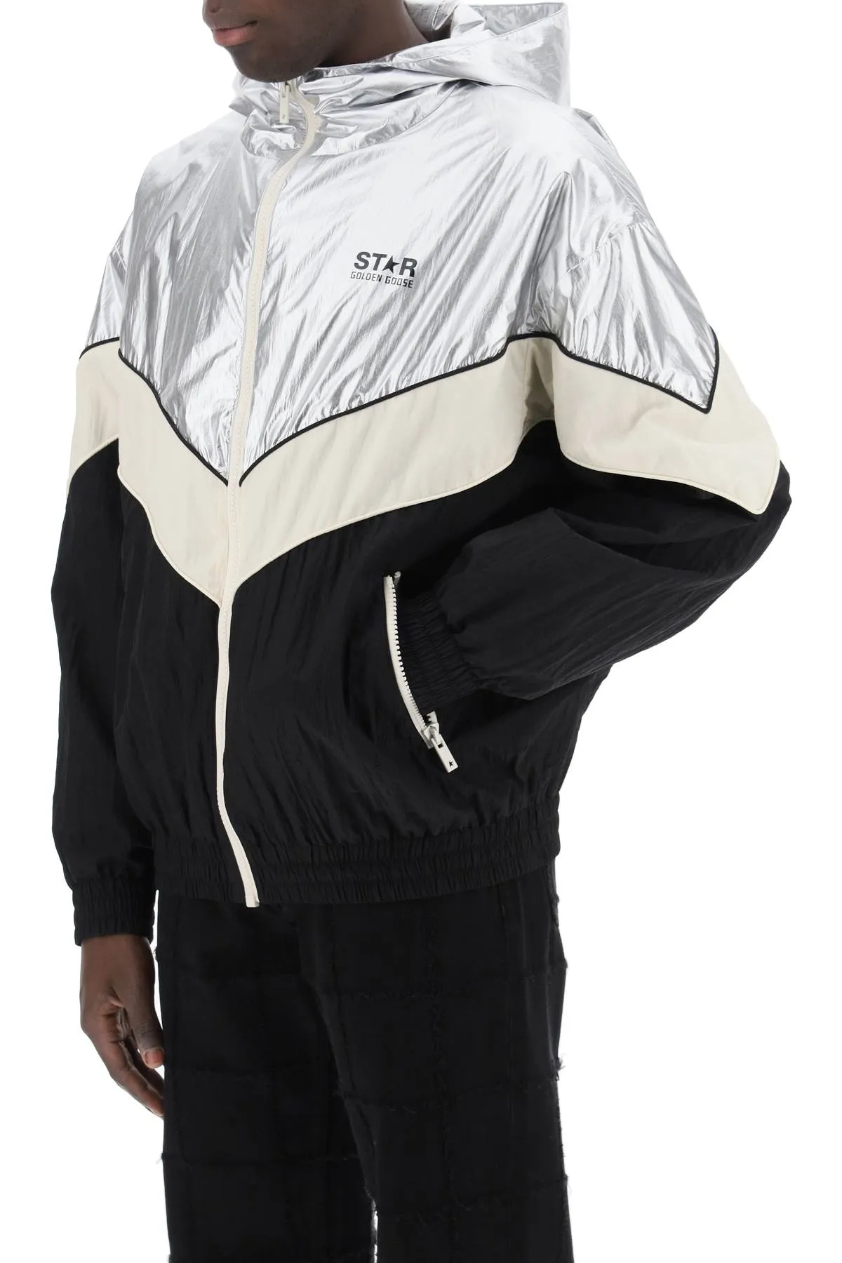 Golden goose lens patchwork jacket GMP01828 P001454 SILVER DARK PAPYRUS BLACK