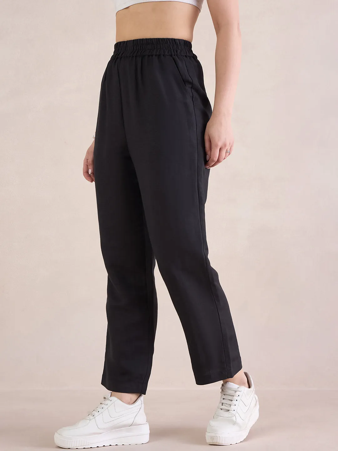Linen Blend Black Chinos
