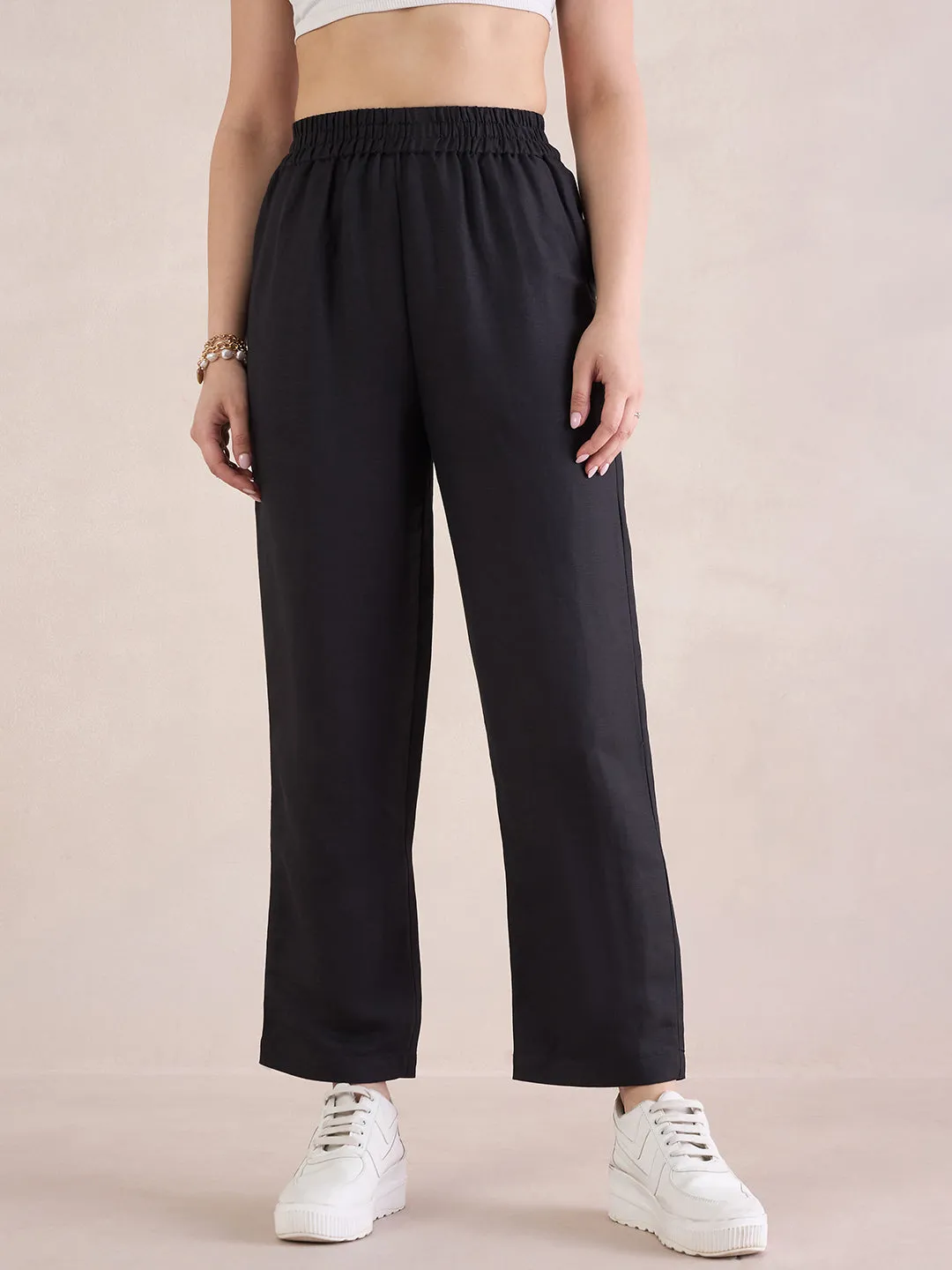 Linen Blend Black Chinos