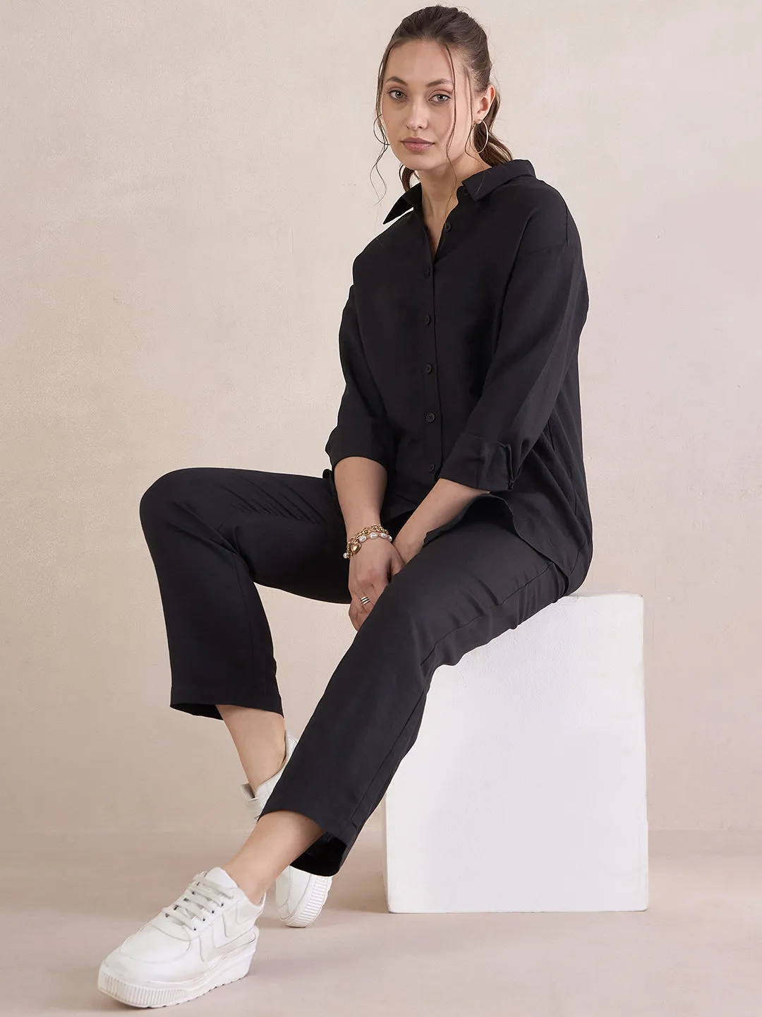 Linen Blend Black Chinos