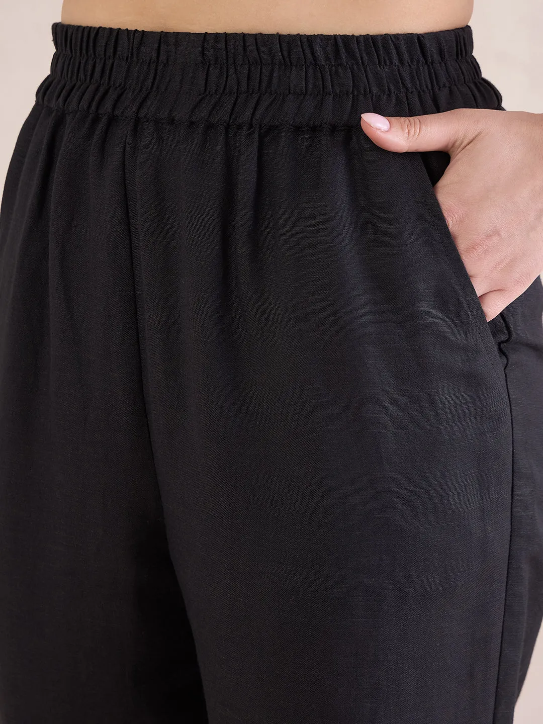 Linen Blend Black Chinos