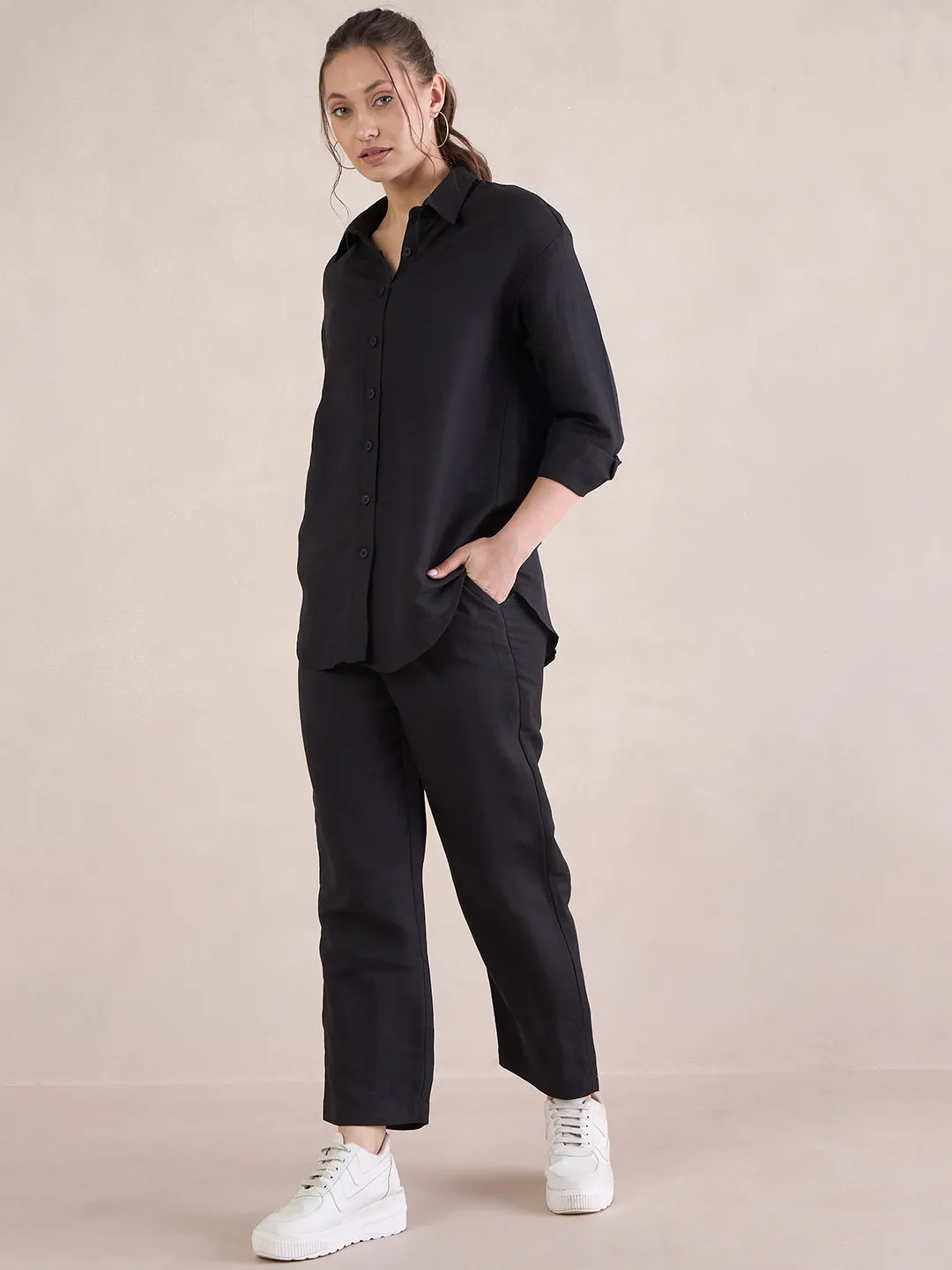 Linen Blend Black Chinos