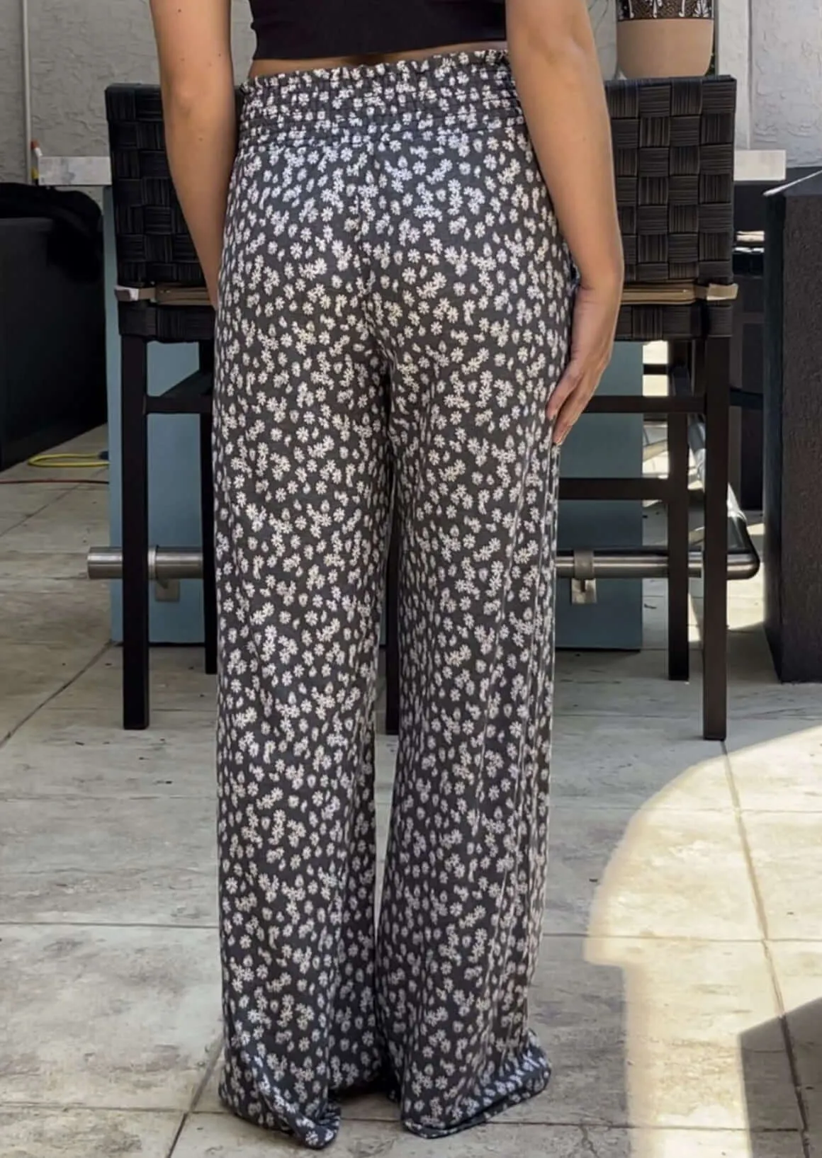 Smocked Waist Floral Relaxed Fit Pants Made in USA