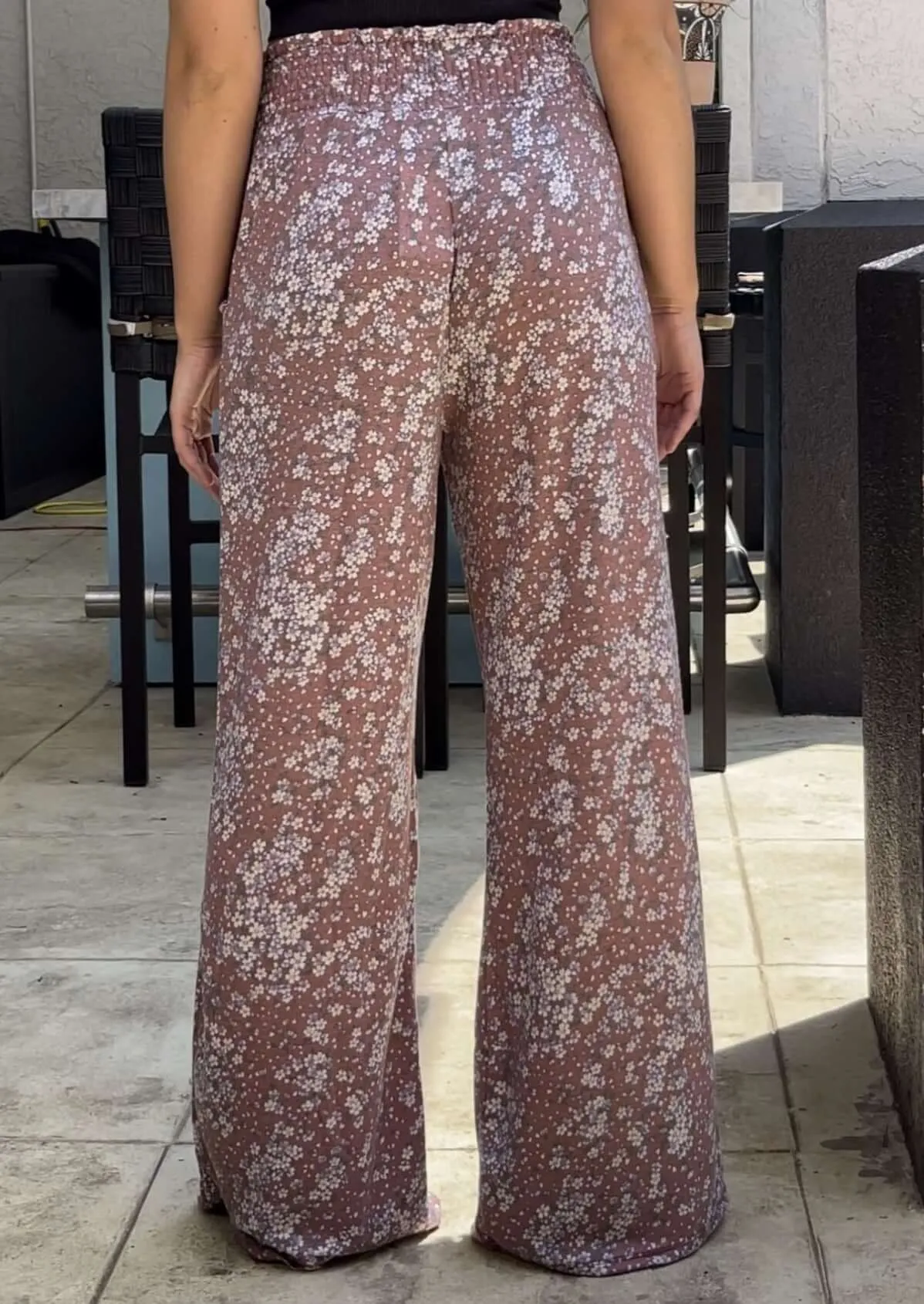 Smocked Waist Floral Relaxed Fit Pants Made in USA
