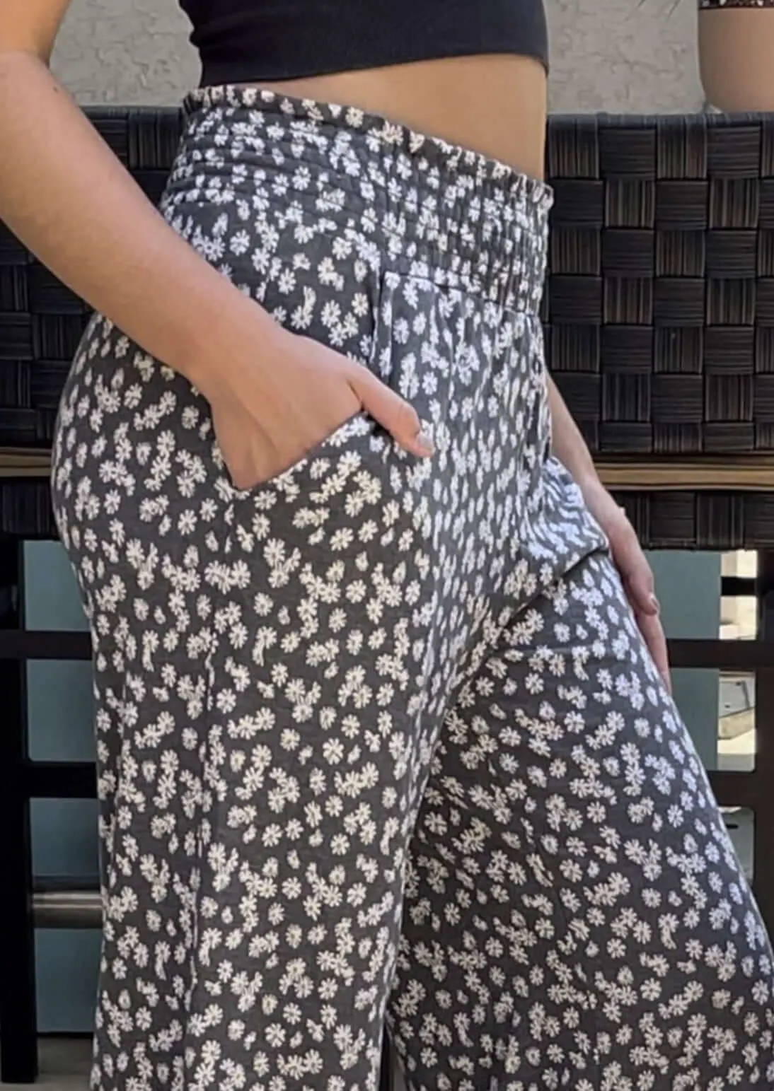 Smocked Waist Floral Relaxed Fit Pants Made in USA