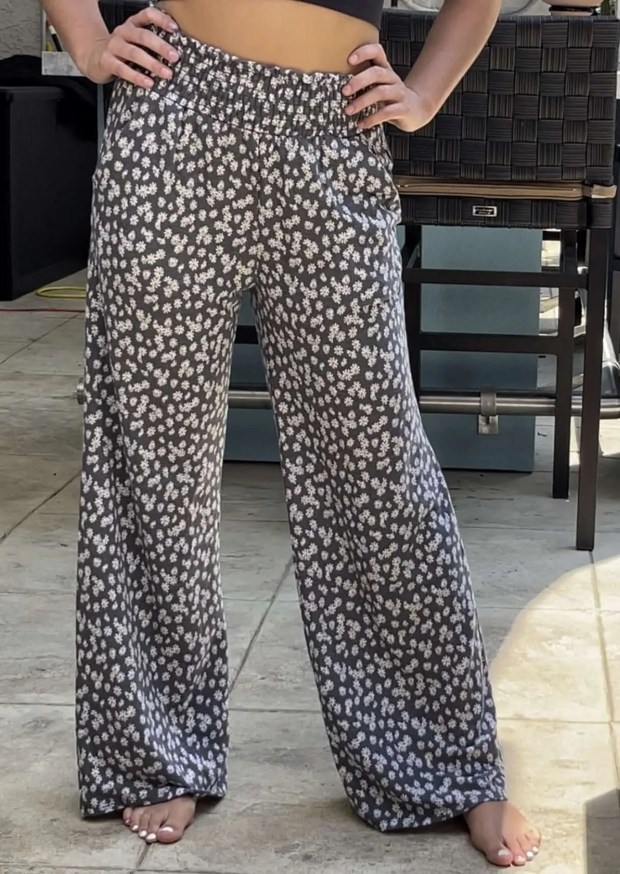 Smocked Waist Floral Relaxed Fit Pants Made in USA