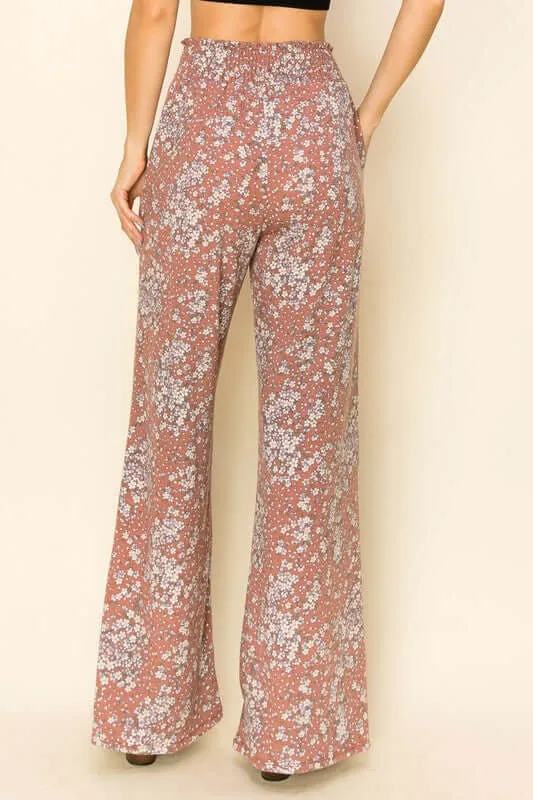 Smocked Waist Floral Relaxed Fit Pants Made in USA