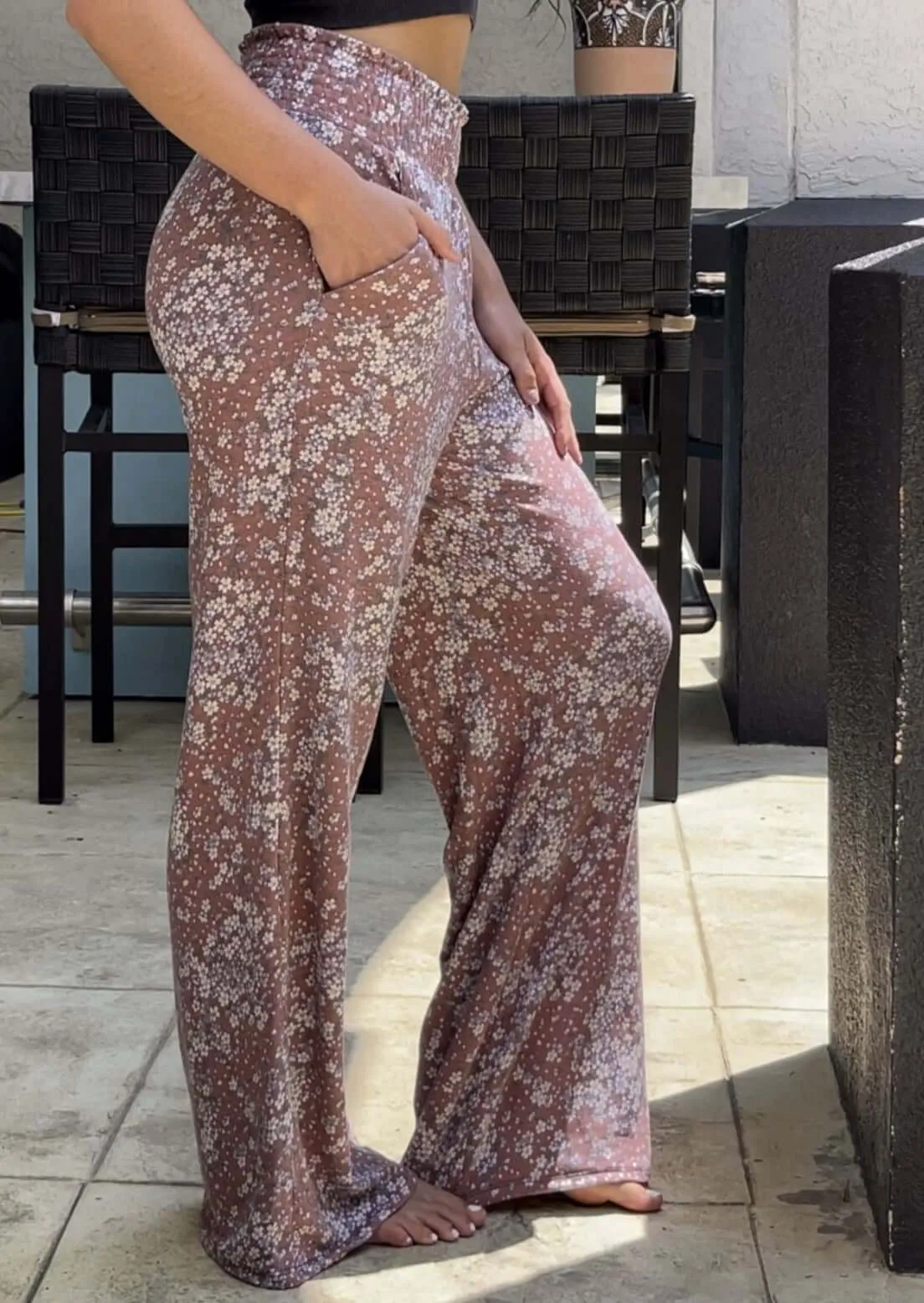 Smocked Waist Floral Relaxed Fit Pants Made in USA