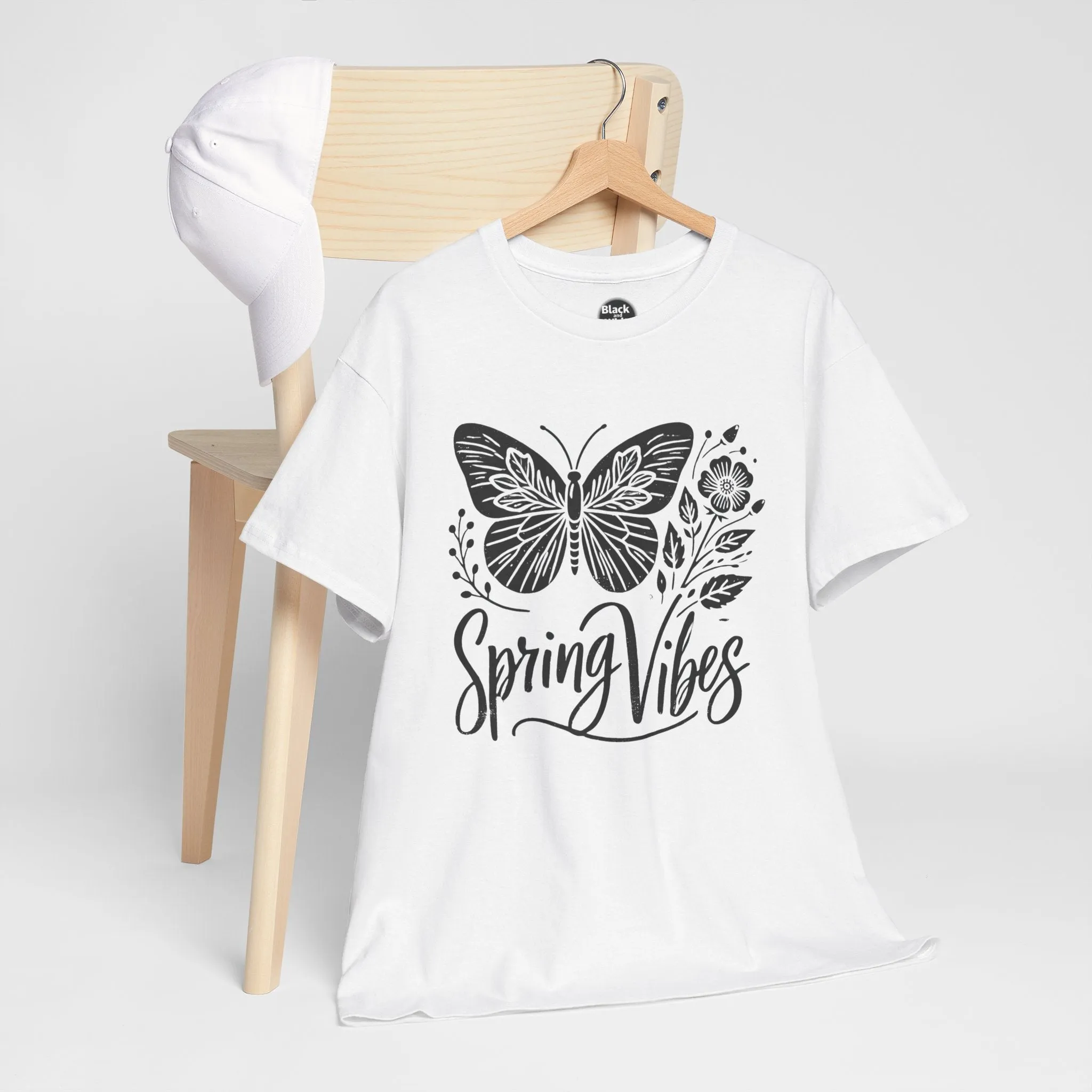 Spring Butterfly T-Shirt - Unisex Heavy Cotton Tee, Nature-Inspired Floral Graphic, Earth Day Shirt, Casual Spring Outfit for Outdoor Wear