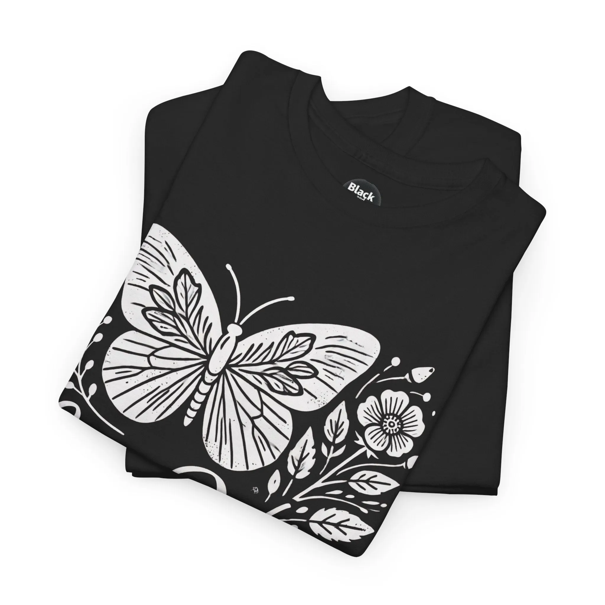 Spring Butterfly T-Shirt - Unisex Heavy Cotton Tee, Nature-Inspired Floral Graphic, Earth Day Shirt, Casual Spring Outfit for Outdoor Wear