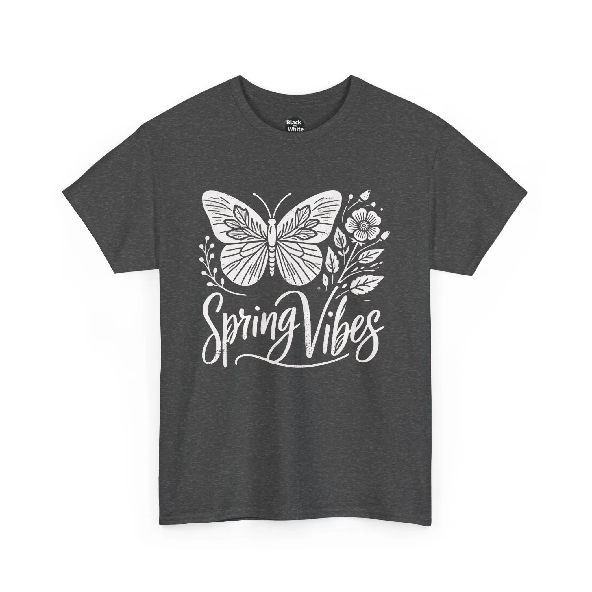 Spring Butterfly T-Shirt - Unisex Heavy Cotton Tee, Nature-Inspired Floral Graphic, Earth Day Shirt, Casual Spring Outfit for Outdoor Wear