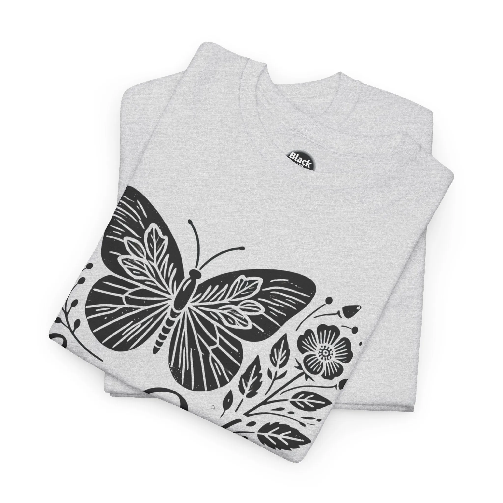 Spring Butterfly T-Shirt - Unisex Heavy Cotton Tee, Nature-Inspired Floral Graphic, Earth Day Shirt, Casual Spring Outfit for Outdoor Wear