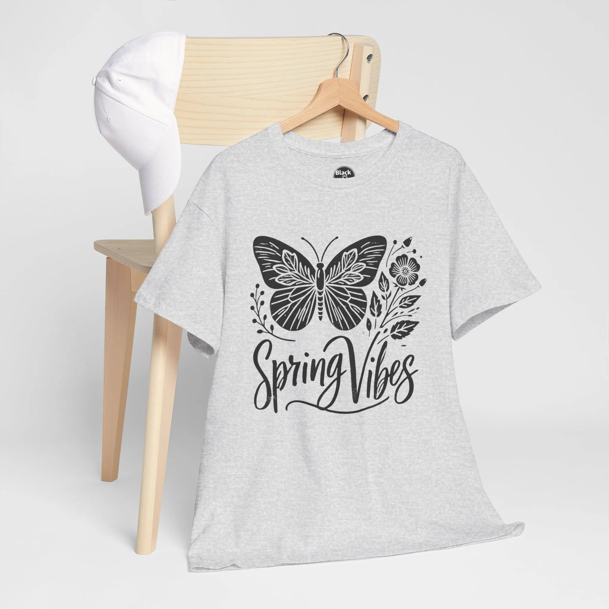 Spring Butterfly T-Shirt - Unisex Heavy Cotton Tee, Nature-Inspired Floral Graphic, Earth Day Shirt, Casual Spring Outfit for Outdoor Wear