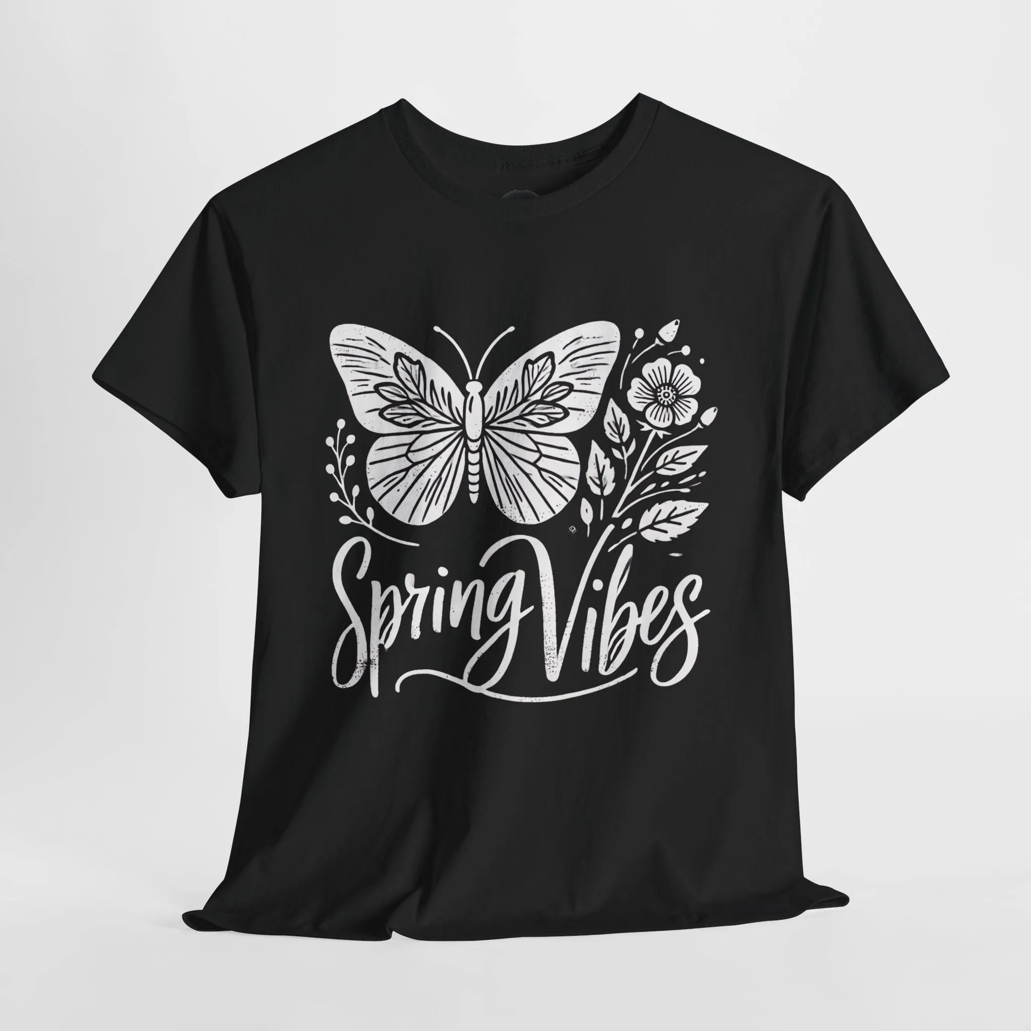 Spring Butterfly T-Shirt - Unisex Heavy Cotton Tee, Nature-Inspired Floral Graphic, Earth Day Shirt, Casual Spring Outfit for Outdoor Wear
