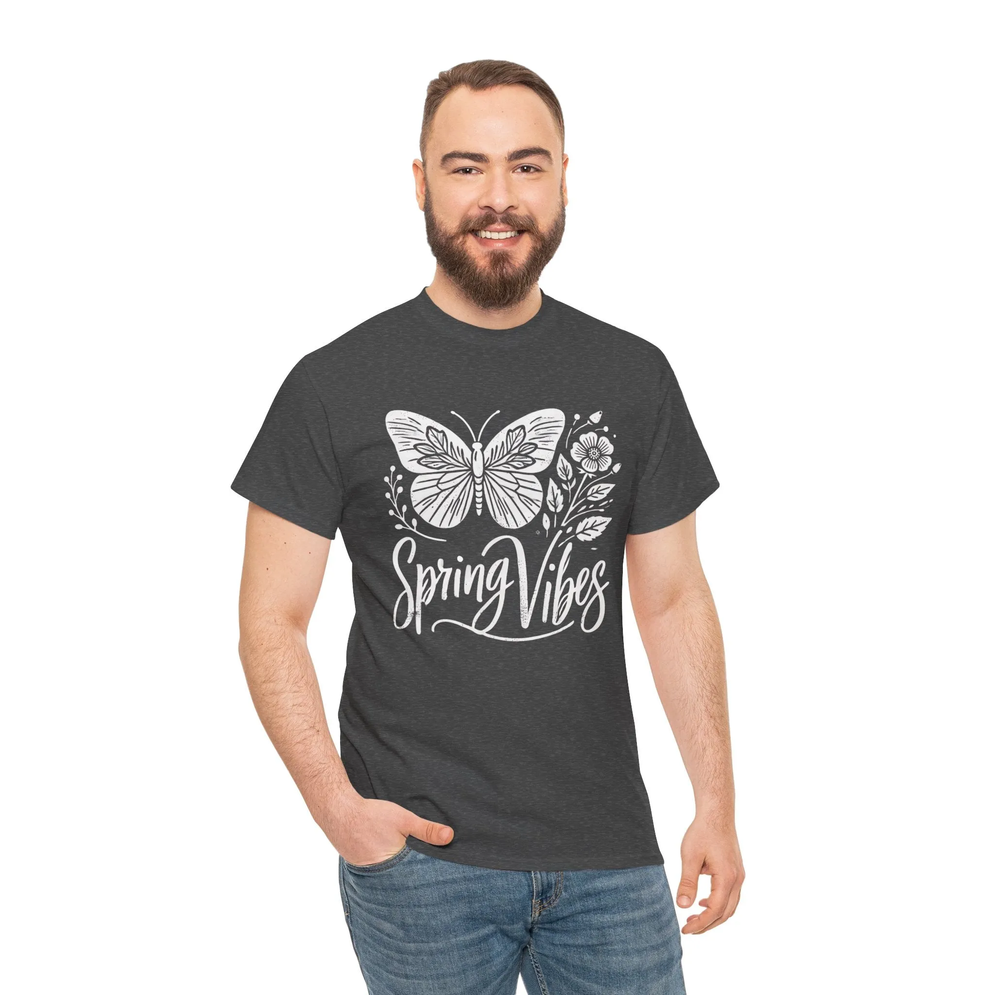 Spring Butterfly T-Shirt - Unisex Heavy Cotton Tee, Nature-Inspired Floral Graphic, Earth Day Shirt, Casual Spring Outfit for Outdoor Wear