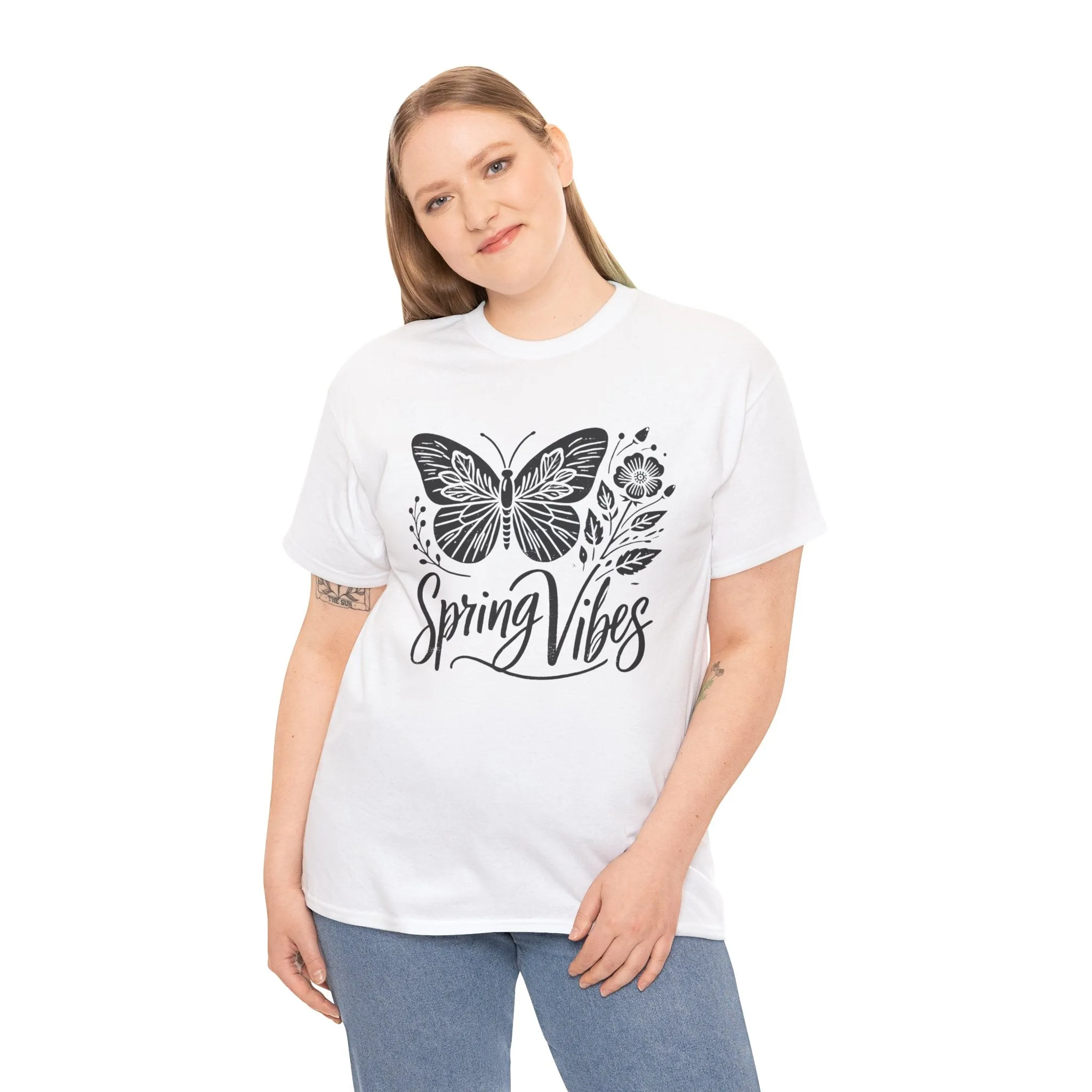 Spring Butterfly T-Shirt - Unisex Heavy Cotton Tee, Nature-Inspired Floral Graphic, Earth Day Shirt, Casual Spring Outfit for Outdoor Wear