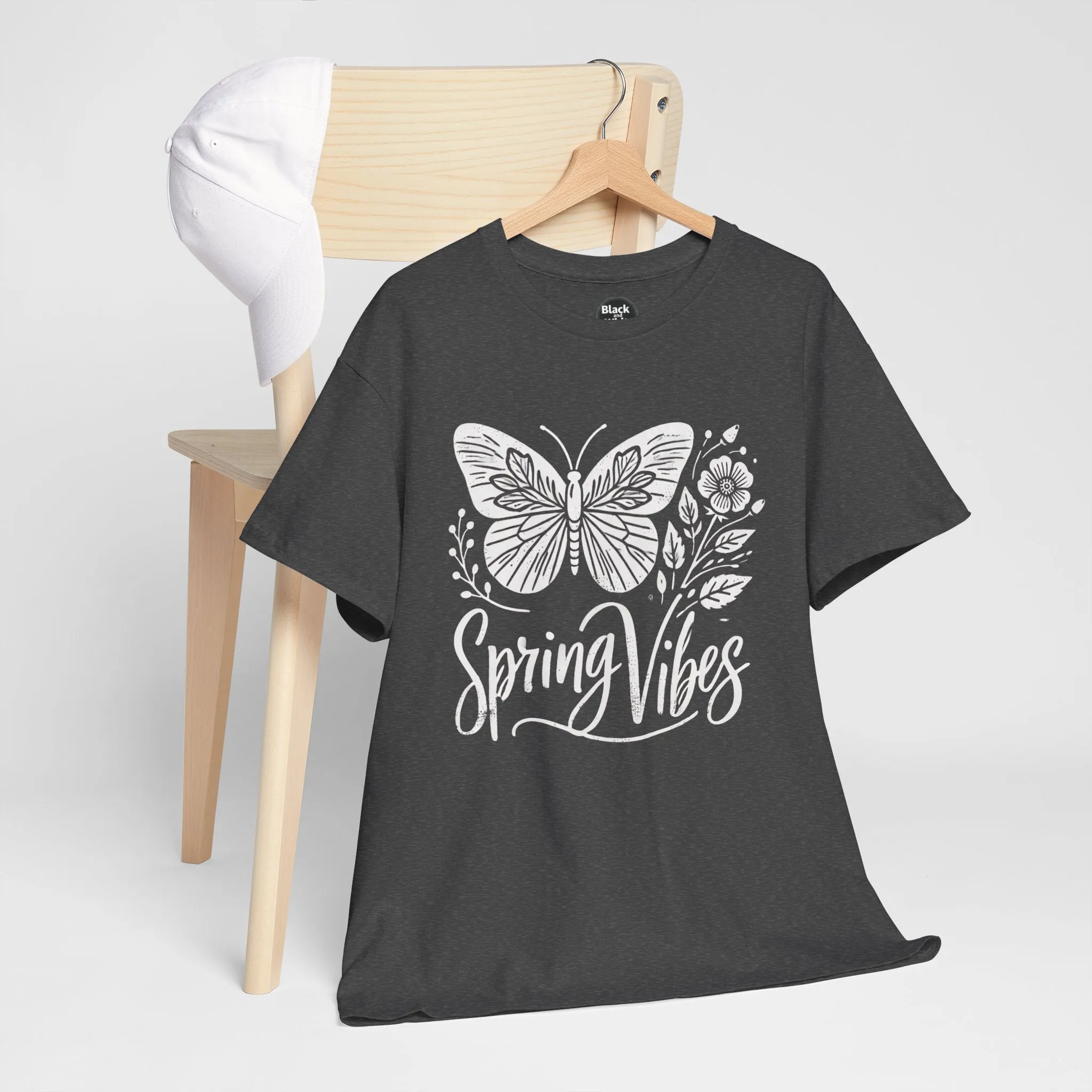 Spring Butterfly T-Shirt - Unisex Heavy Cotton Tee, Nature-Inspired Floral Graphic, Earth Day Shirt, Casual Spring Outfit for Outdoor Wear