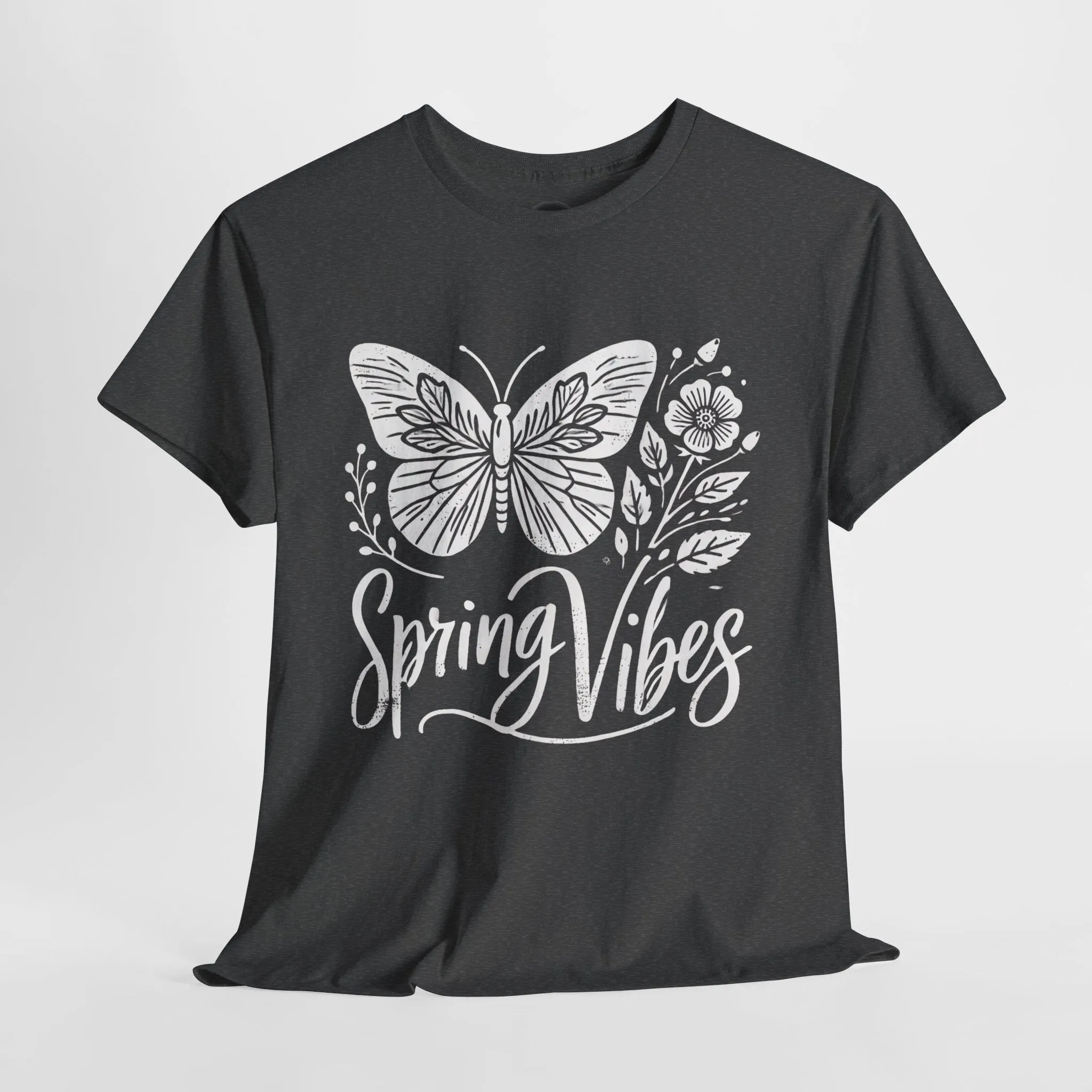 Spring Butterfly T-Shirt - Unisex Heavy Cotton Tee, Nature-Inspired Floral Graphic, Earth Day Shirt, Casual Spring Outfit for Outdoor Wear