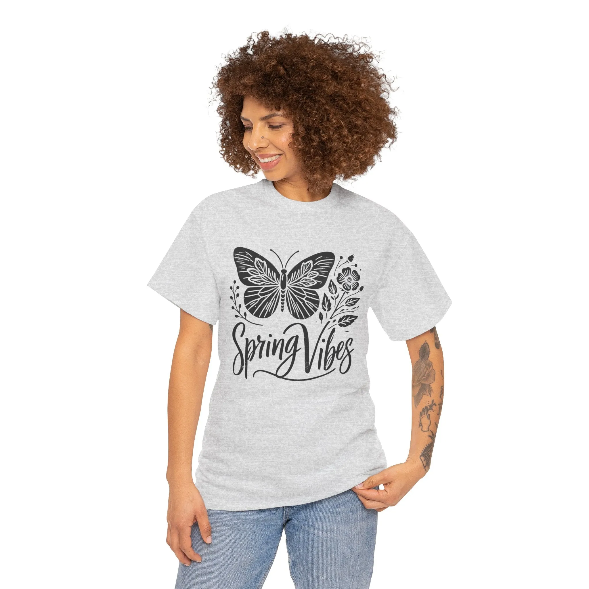 Spring Butterfly T-Shirt - Unisex Heavy Cotton Tee, Nature-Inspired Floral Graphic, Earth Day Shirt, Casual Spring Outfit for Outdoor Wear