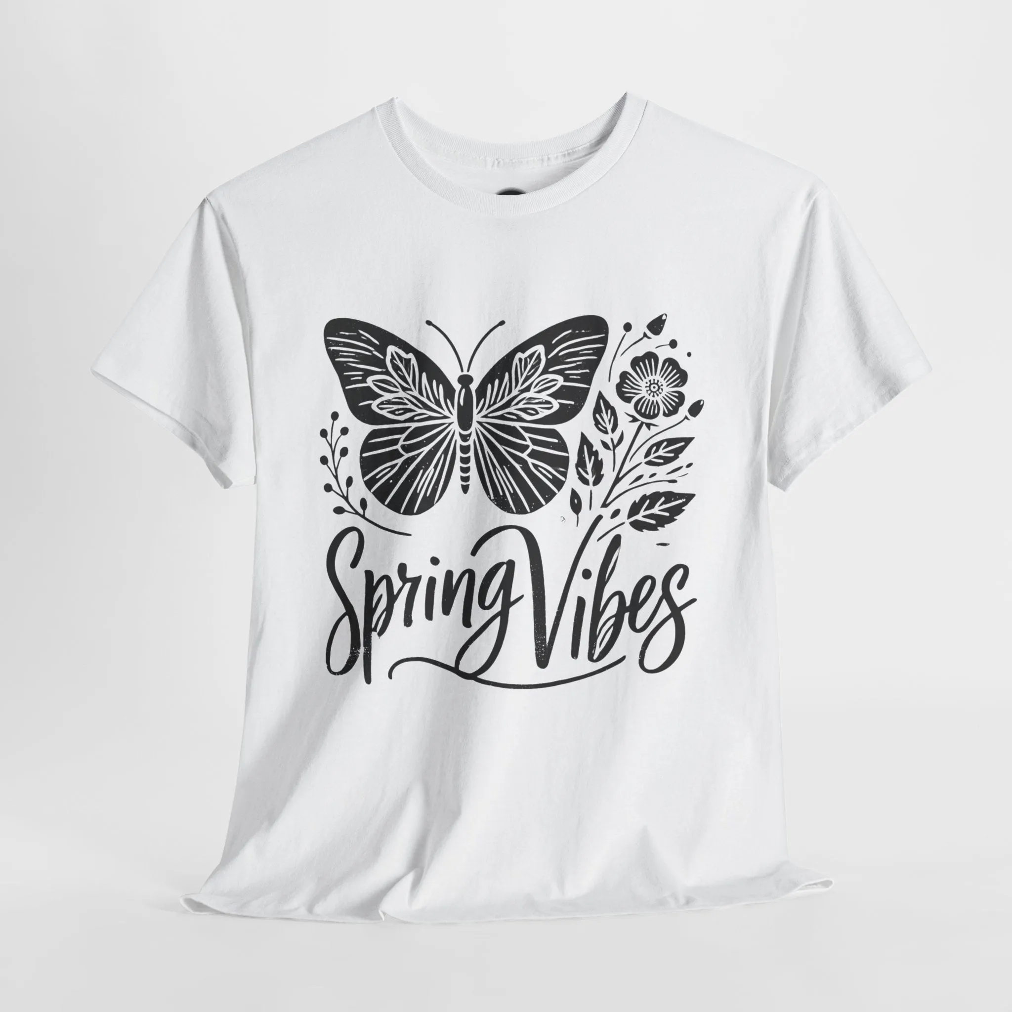Spring Butterfly T-Shirt - Unisex Heavy Cotton Tee, Nature-Inspired Floral Graphic, Earth Day Shirt, Casual Spring Outfit for Outdoor Wear