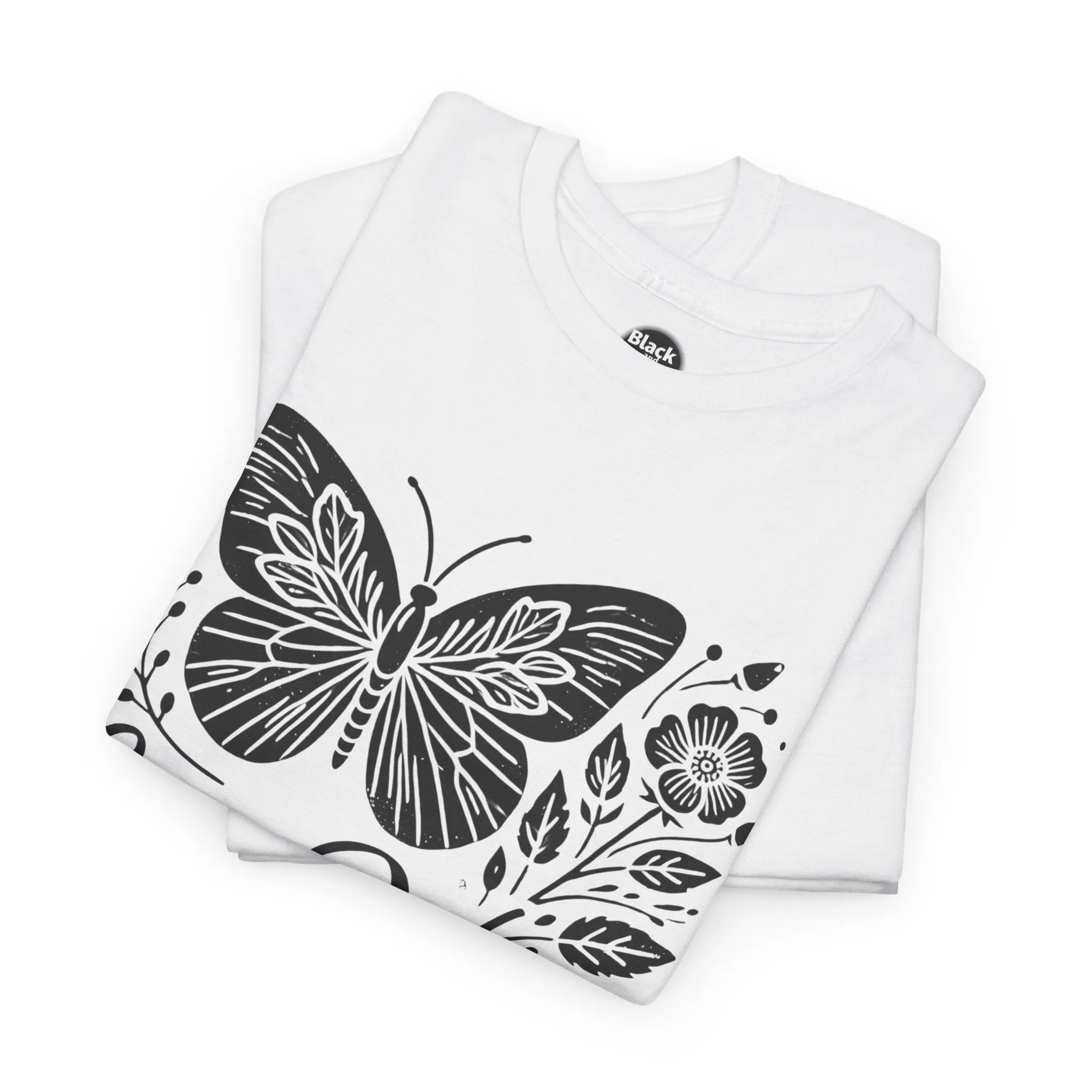 Spring Butterfly T-Shirt - Unisex Heavy Cotton Tee, Nature-Inspired Floral Graphic, Earth Day Shirt, Casual Spring Outfit for Outdoor Wear