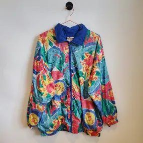 Vintage 80s Floral Print Windbreaker Jacket | Size 18